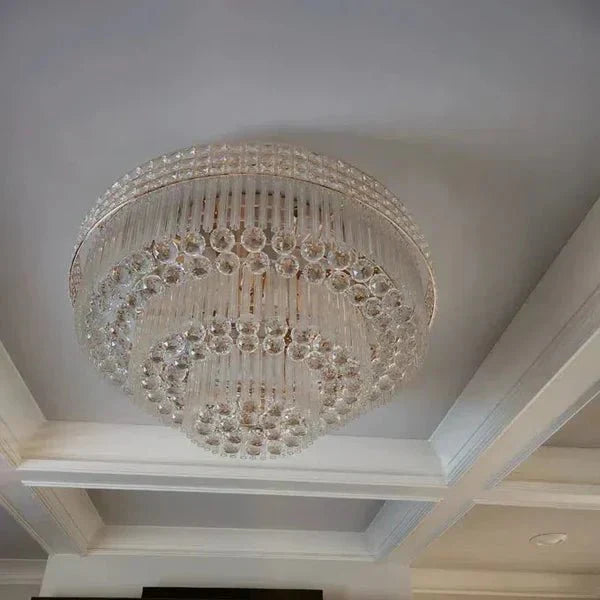 Extra Large Three Layers Round Luxury Flush Mounted Crystal Chandelier for Living Room - Joyfuzzy