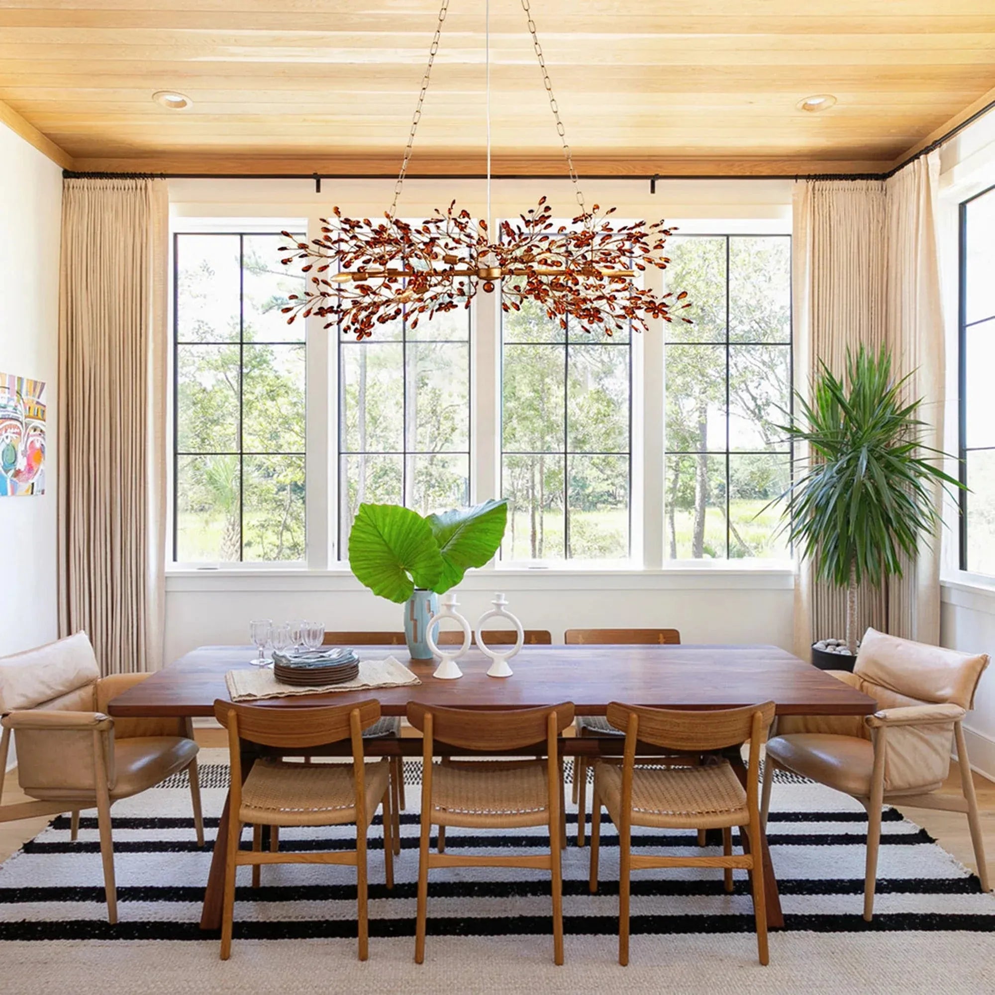 Fiore Linear Chandelier 43" 51" 68"W-Brass/Amber-51"-Joyfuzzy