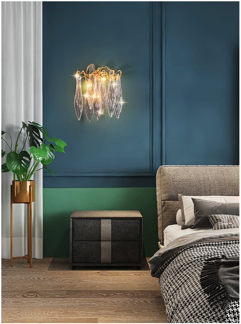 Flake Long Crystal Branch Brass Wall Sconce - W20" X D9" X H26"Joyfuzzy