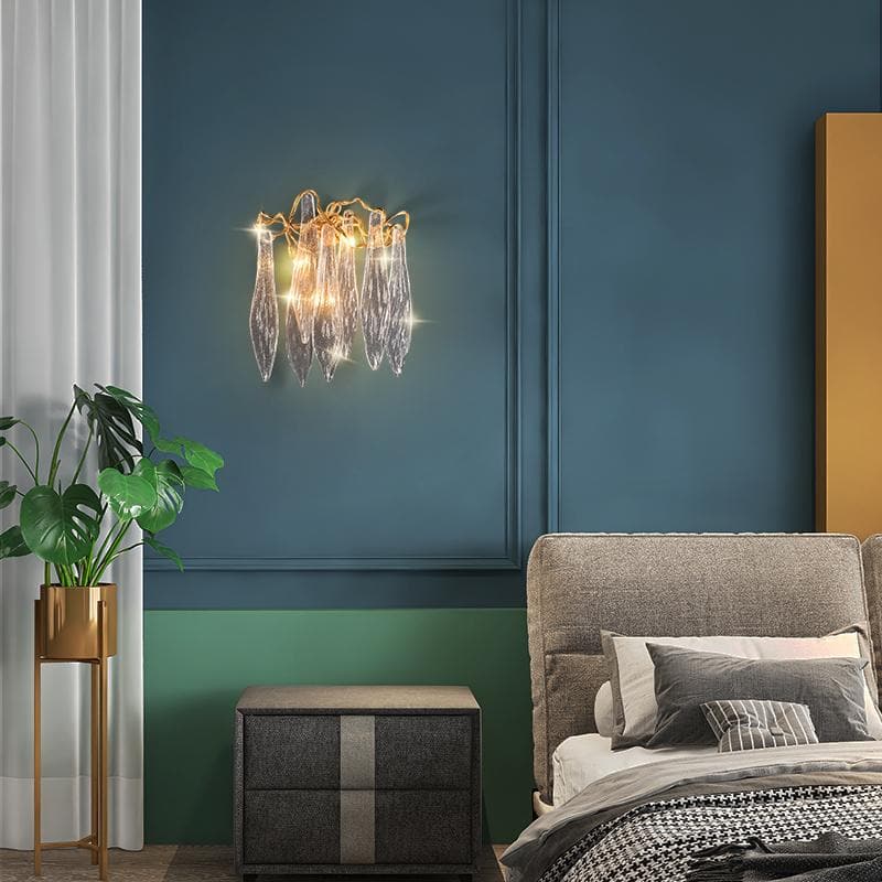 Flake Long Crystal Branch Brass Wall Sconce - W20" X D9" X H26"Joyfuzzy