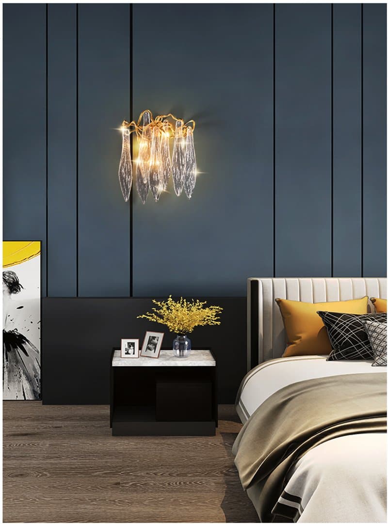 Flake Long Crystal Branch Brass Wall Sconce - W20" X D9" X H26"Joyfuzzy