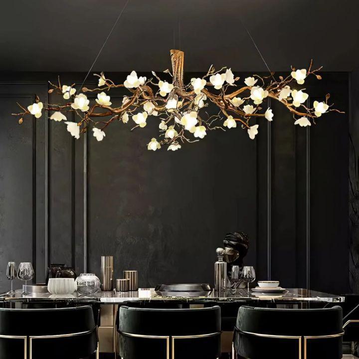 Flower Bloom Branch Brass Chandelier - Brass and WhiteDia 47.2″(120cm) x H 17.7″(45cm)Joyfuzzy