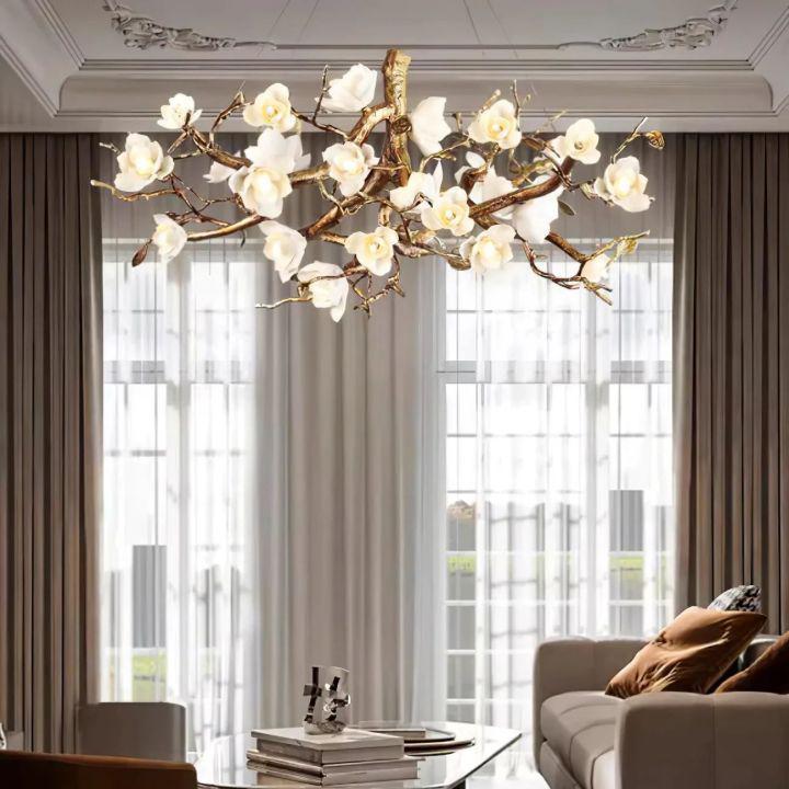 Flower Bloom Branch Brass Chandelier - Brass and WhiteDia 39.4″(100cm) x H 17.7″(45cm)Joyfuzzy
