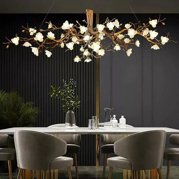 Flower Bloom Branch Brass Chandelier - Brass and WhiteDia 47.2″(120cm) x H 17.7″(45cm)Joyfuzzy