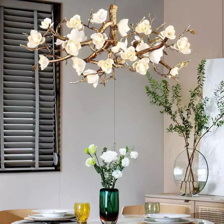 Flower Bloom Branch Brass Chandelier - Brass and WhiteDia 47.2″(120cm) x H 17.7″(45cm)Joyfuzzy