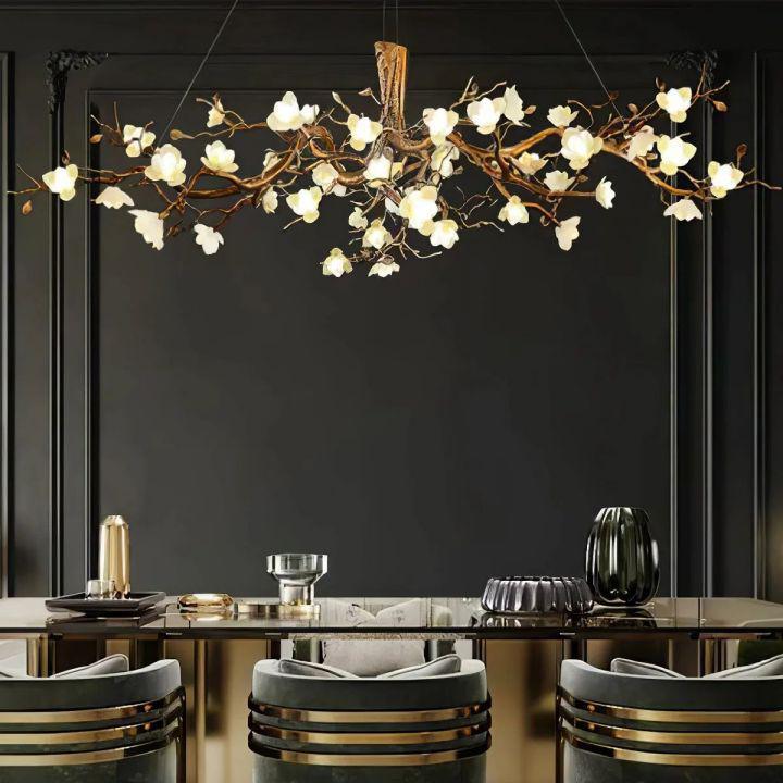 Flower Bloom Branch Brass Chandelier - Brass and WhiteDia 47.2″(120cm) x H 17.7″(45cm)Joyfuzzy