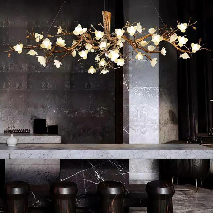 Flower Bloom Branch Brass Chandelier - Brass and WhiteDia 47.2″(120cm) x H 17.7″(45cm)Joyfuzzy