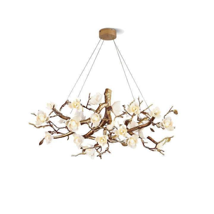 Flower Bloom Branch Brass Chandelier - Brass and WhiteDia 31.5″(80cm) x H 15.7″(40cm)Joyfuzzy
