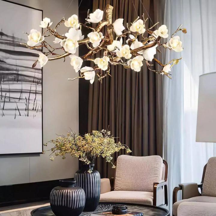 Flower Bloom Branch Brass Chandelier - Brass and WhiteDia 47.2″(120cm) x H 17.7″(45cm)Joyfuzzy