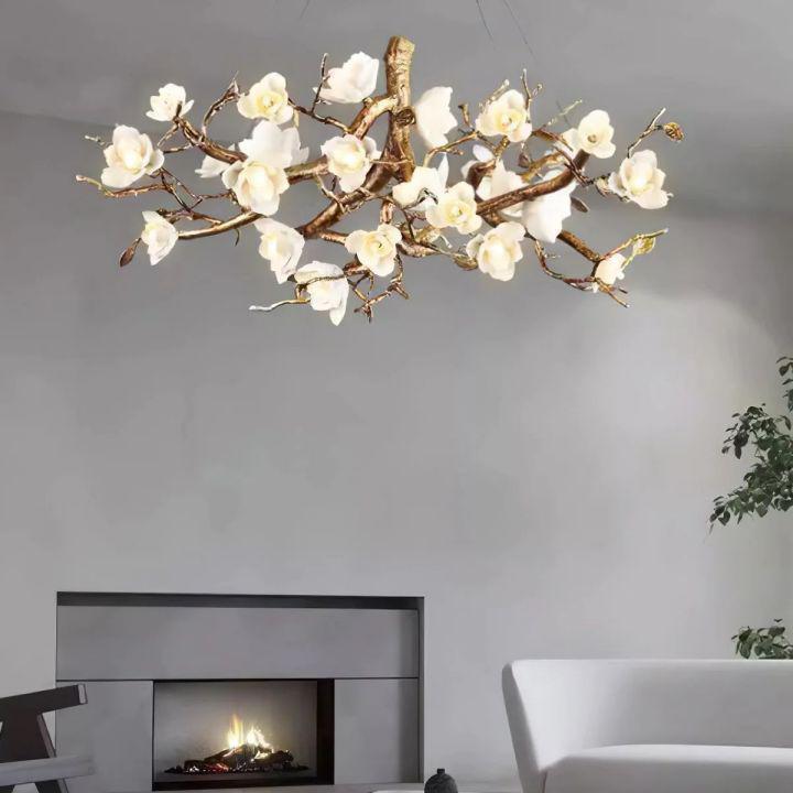 Flower Bloom Branch Brass Chandelier - Brass and WhiteDia 47.2″(120cm) x H 17.7″(45cm)Joyfuzzy