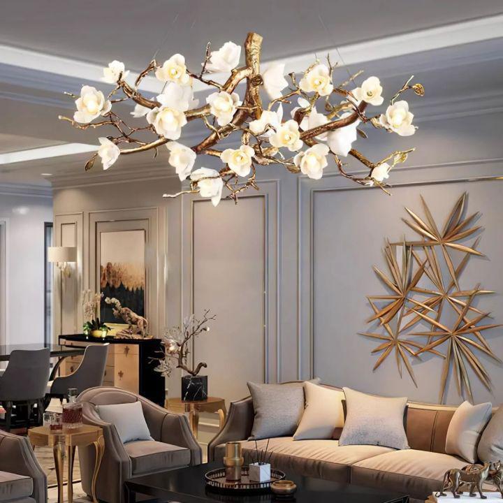 Flower Bloom Branch Brass Chandelier - Brass and WhiteDia 31.5″(80cm) x H 15.7″(40cm)Joyfuzzy