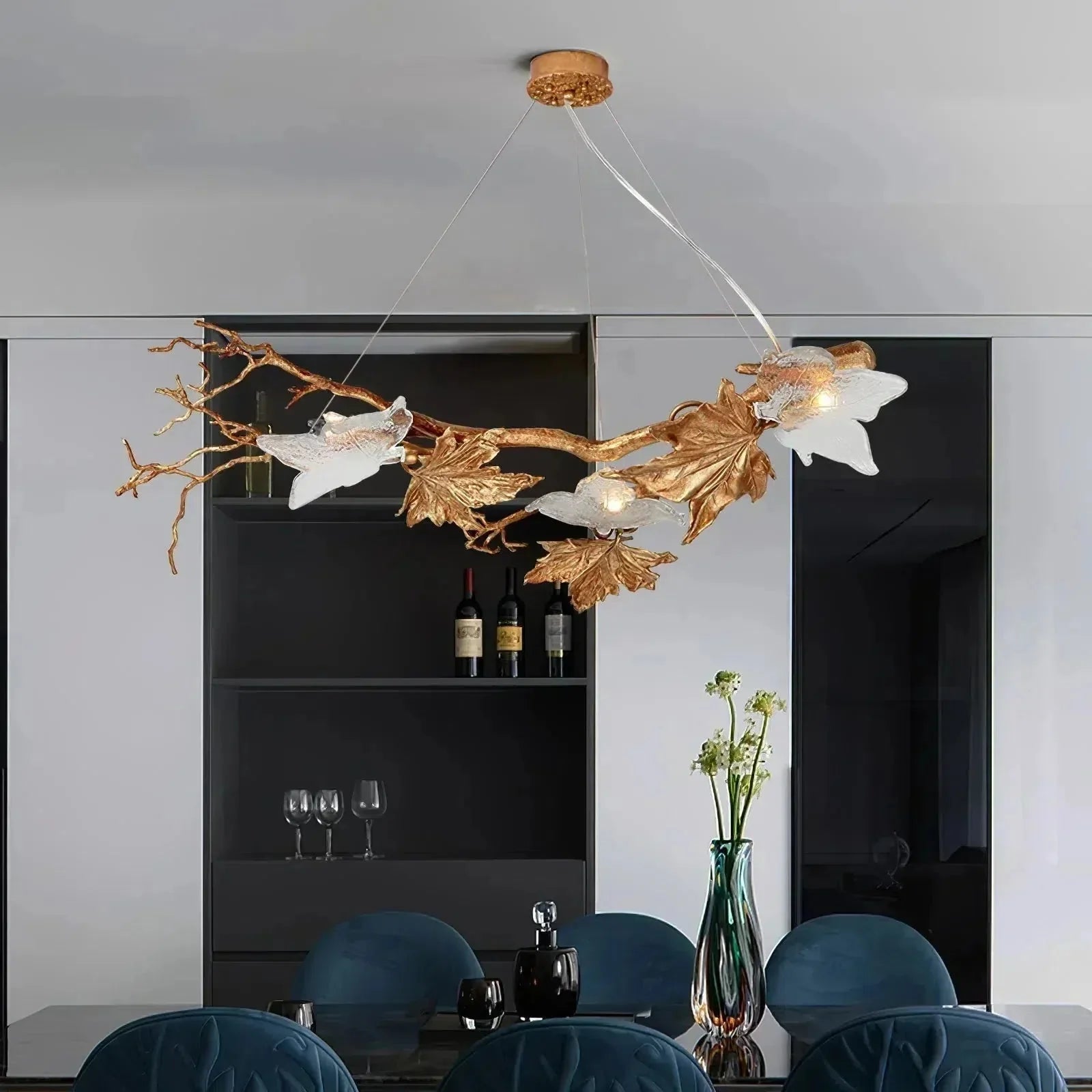 Folio Branch Brass Chandelier - Dia 43.3″(110cm) x W 20.5″(52cm) x H 11.8″(30cm)Joyfuzzy