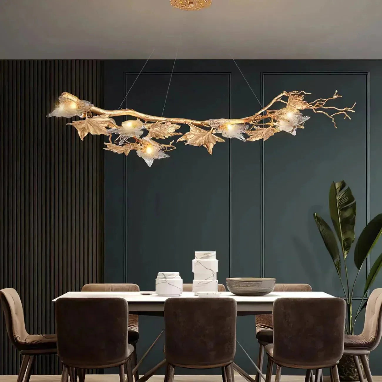 Folio Branch Brass Chandelier - Dia 43.3″(110cm) x W 20.5″(52cm) x H 11.8″(30cm)Joyfuzzy