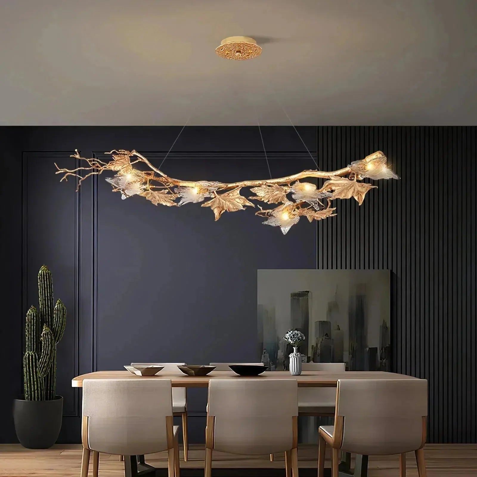 Folio Branch Brass Chandelier - Dia 43.3″(110cm) x W 20.5″(52cm) x H 11.8″(30cm)Joyfuzzy
