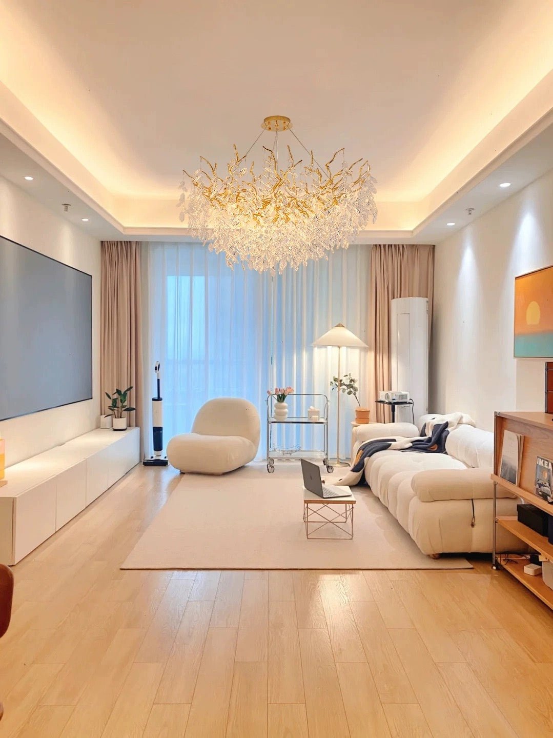 French Branch Crystal Chandelier with Elegant Crystal Leaves - Rectangle L 63"*W21.65"*H19.7"/16 Lights/45kgWarm LightJoyfuzzy
