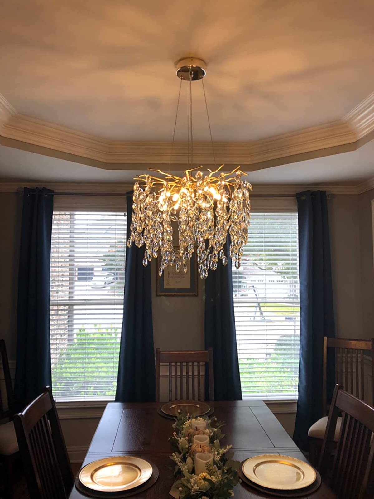 French Branch Crystal Chandelier with Elegant Crystal Leaves - Rectangle L 63"*W21.65"*H19.7"/16 Lights/45kgWarm LightJoyfuzzy