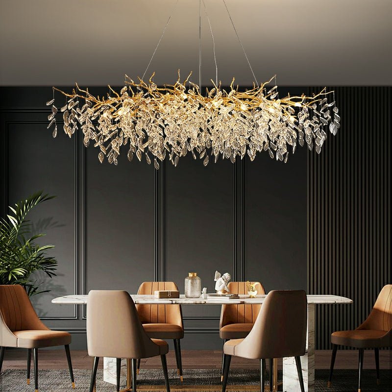 French Branch Crystal Chandelier with Elegant Crystal Leaves - Rectangle L59"*W19.7"*H19.7"/16 Lights/25kgWarm LightJoyfuzzy