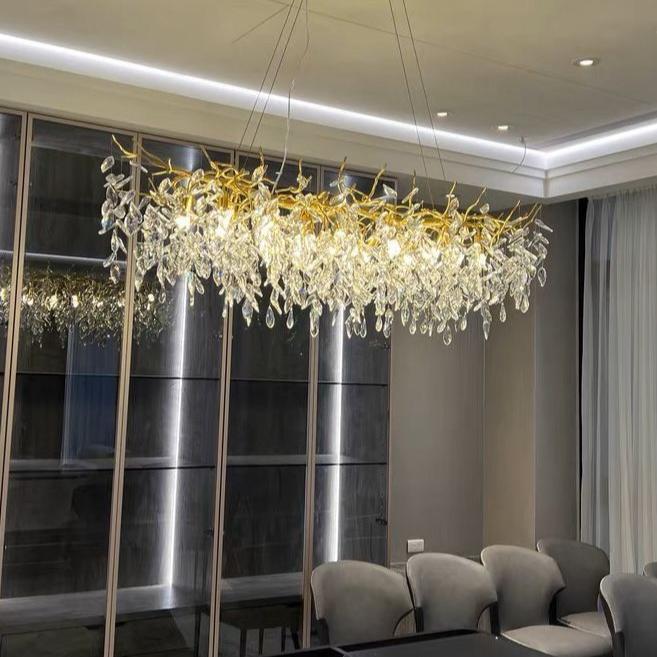 French Branch Crystal Chandelier with Elegant Crystal Leaves - Rectangle L59"*W19.7"*H19.7"/16 Lights/25kgWarm LightJoyfuzzy