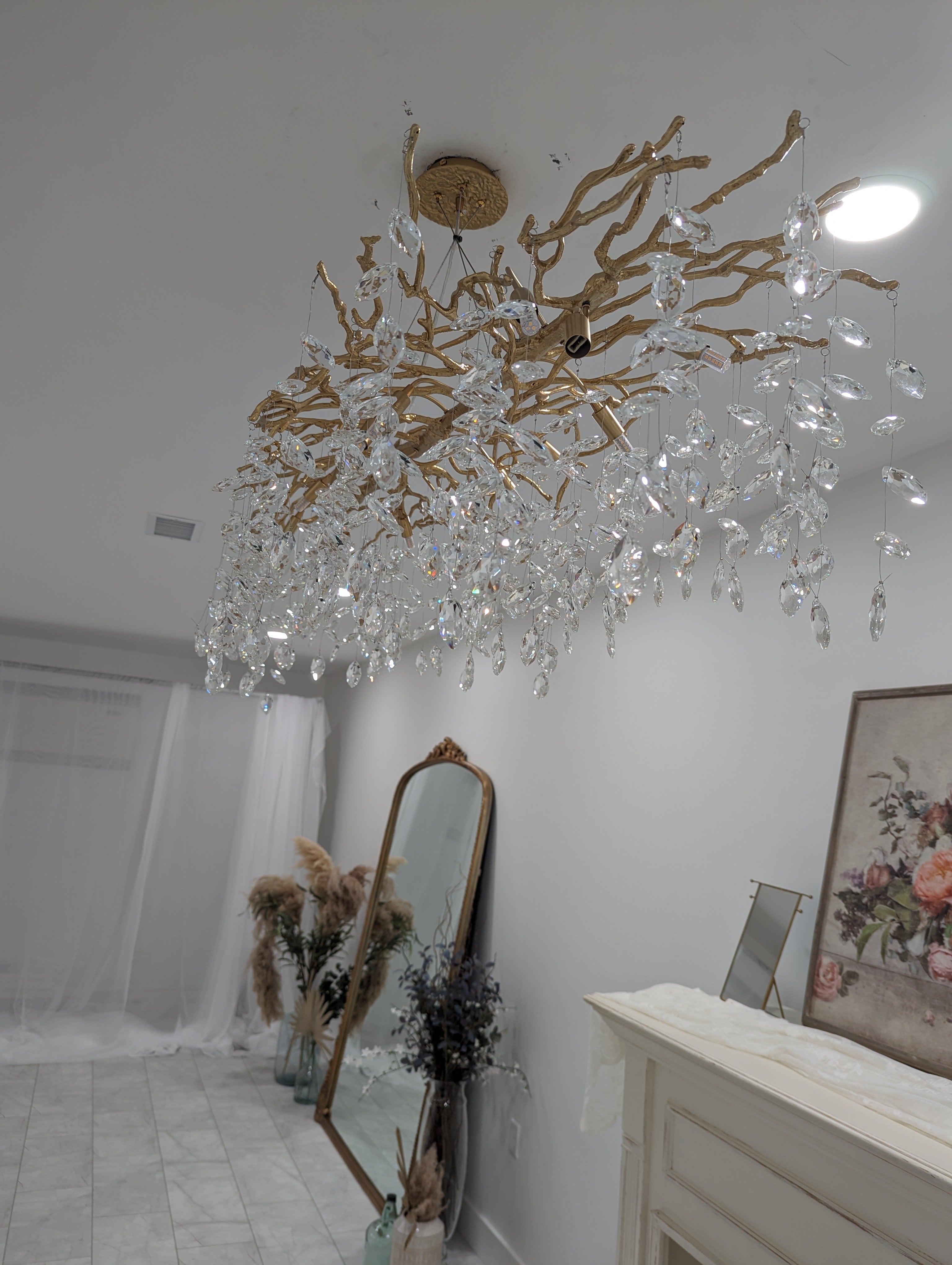 French Branch Crystal Chandelier with Elegant Crystal Leaves - Rectangle L59"*W19.7"*H19.7"/16 Lights/25kgWarm LightJoyfuzzy