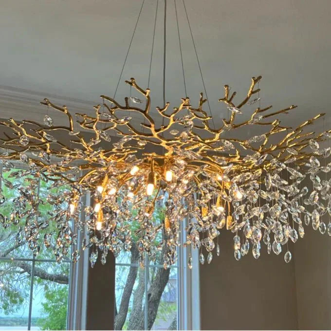 French Branch Crystal Chandelier with Elegant Crystal Leaves - Rectangle L59"*W19.7"*H19.7"/16 Lights/25kgWarm LightJoyfuzzy