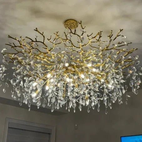 French Branch Crystal Chandelier with Elegant Crystal Leaves - Rectangle L59"*W19.7"*H19.7"/16 Lights/25kgWarm LightJoyfuzzy