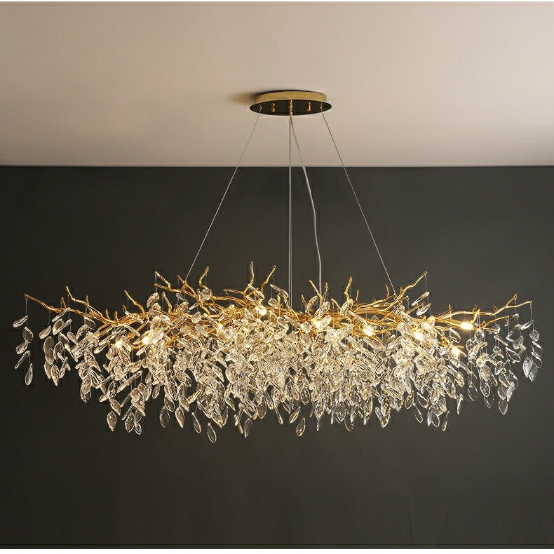 French Branch Crystal Chandelier with Elegant Crystal Leaves - Rectangle L 102.4"*W31.5"*H19.7"/24 Lights/46.2kgWarm LightJoyfuzzy