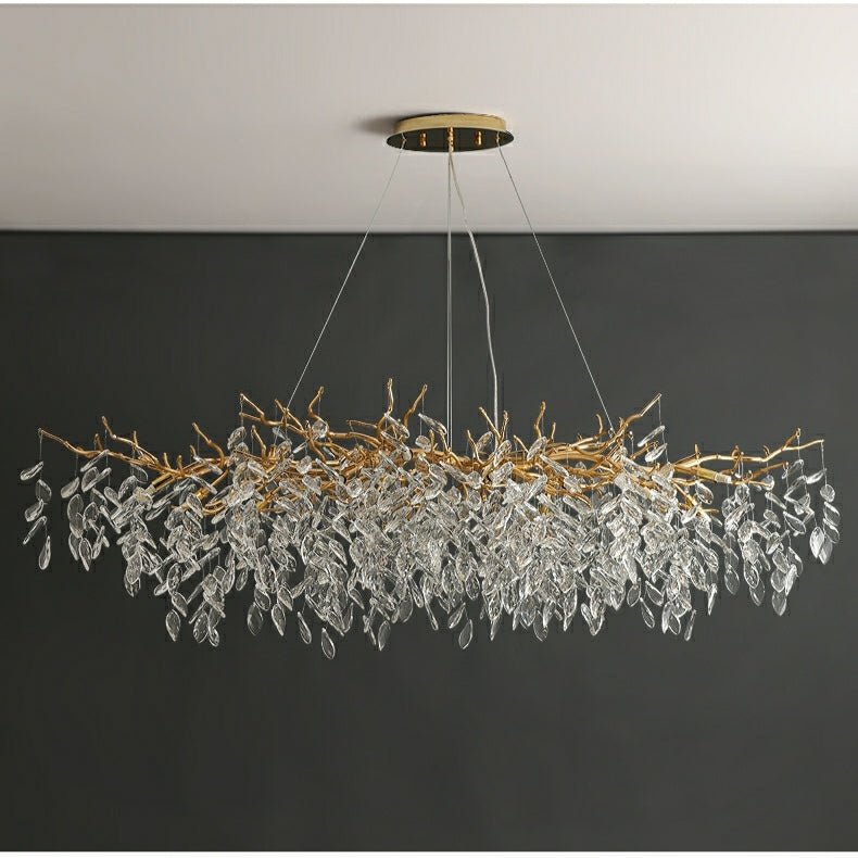 French Branch Crystal Chandelier with Elegant Crystal Leaves - Rectangle L 55.1"*W19.7"*H19.7"/14 Lights/23.7kgWarm LightJoyfuzzy