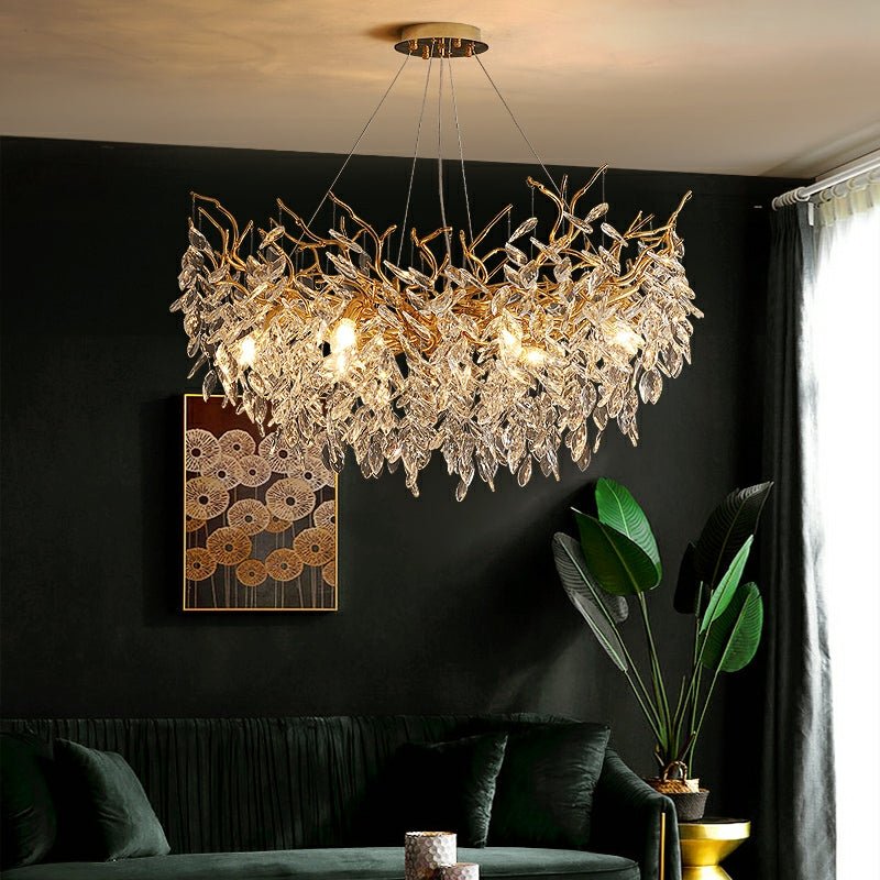 French Branch Crystal Chandelier with Elegant Crystal Leaves - Round D 47.2"/14 Lights/38kgWarm LightJoyfuzzy