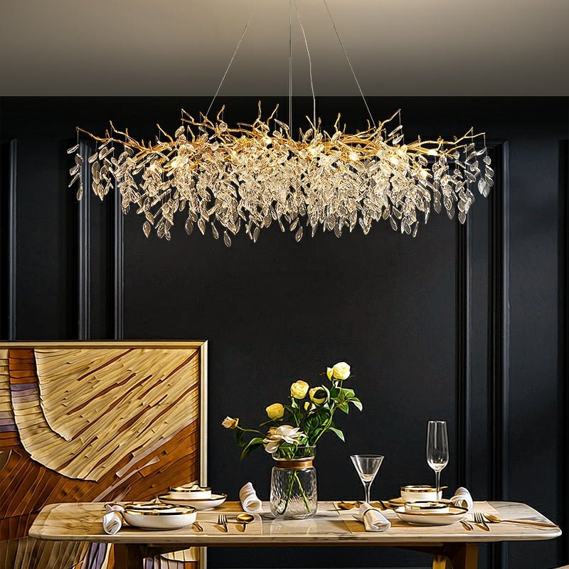 French Branch Crystal Chandelier with Elegant Crystal Leaves - Rectangle L 63"*W21.65"*H19.7"/16 Lights/45kgWarm LightJoyfuzzy