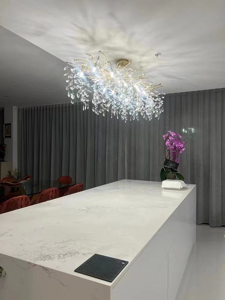 French Branch Crystal Chandelier with Elegant Crystal Leaves - Rectangle L 63"*W21.65"*H19.7"/16 Lights/45kgWarm LightJoyfuzzy