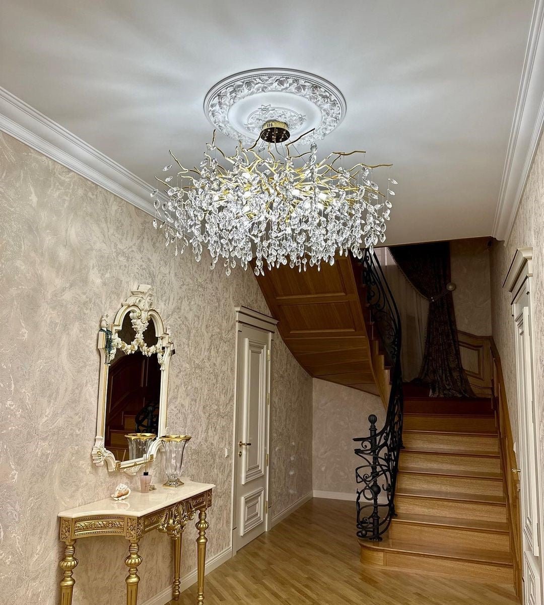 French Branch Crystal Chandelier with Elegant Crystal Leaves - Rectangle L 63"*W21.65"*H19.7"/16 Lights/45kgWarm LightJoyfuzzy