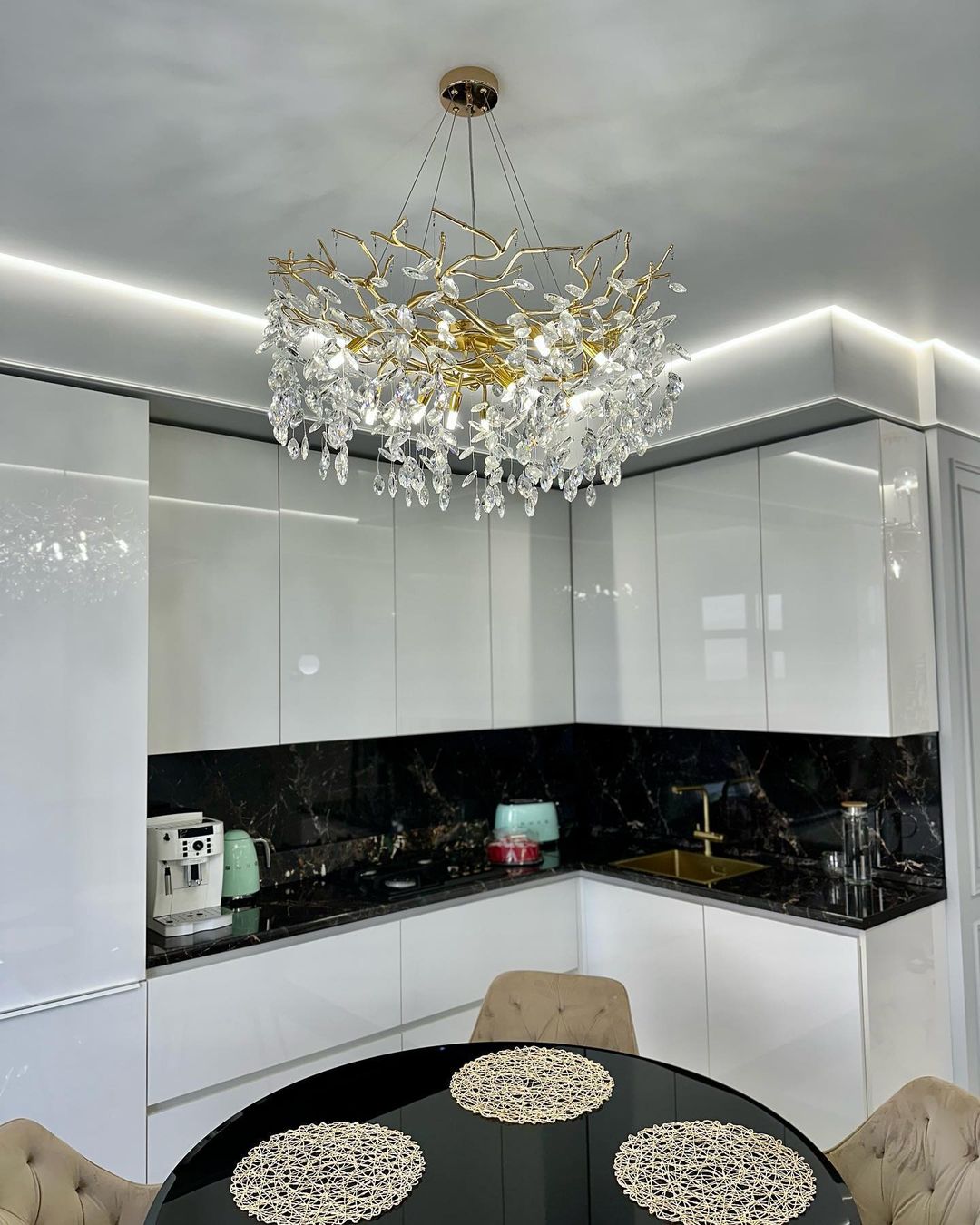 French Branch Crystal Chandelier with Elegant Crystal Leaves - Rectangle L 63"*W21.65"*H19.7"/16 Lights/45kgWarm LightJoyfuzzy