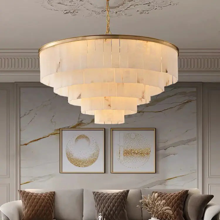 Alabaster Multi-Tiered Round Chandelier Lighting Chandelier [product_tags] Fabtiko
