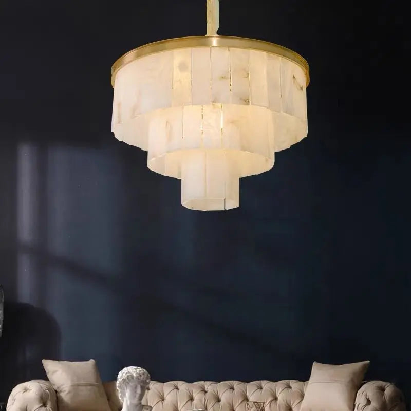 Alabaster Multi-Tiered Round Chandelier Lighting 3 Layer Chandelier [product_tags] Fabtiko