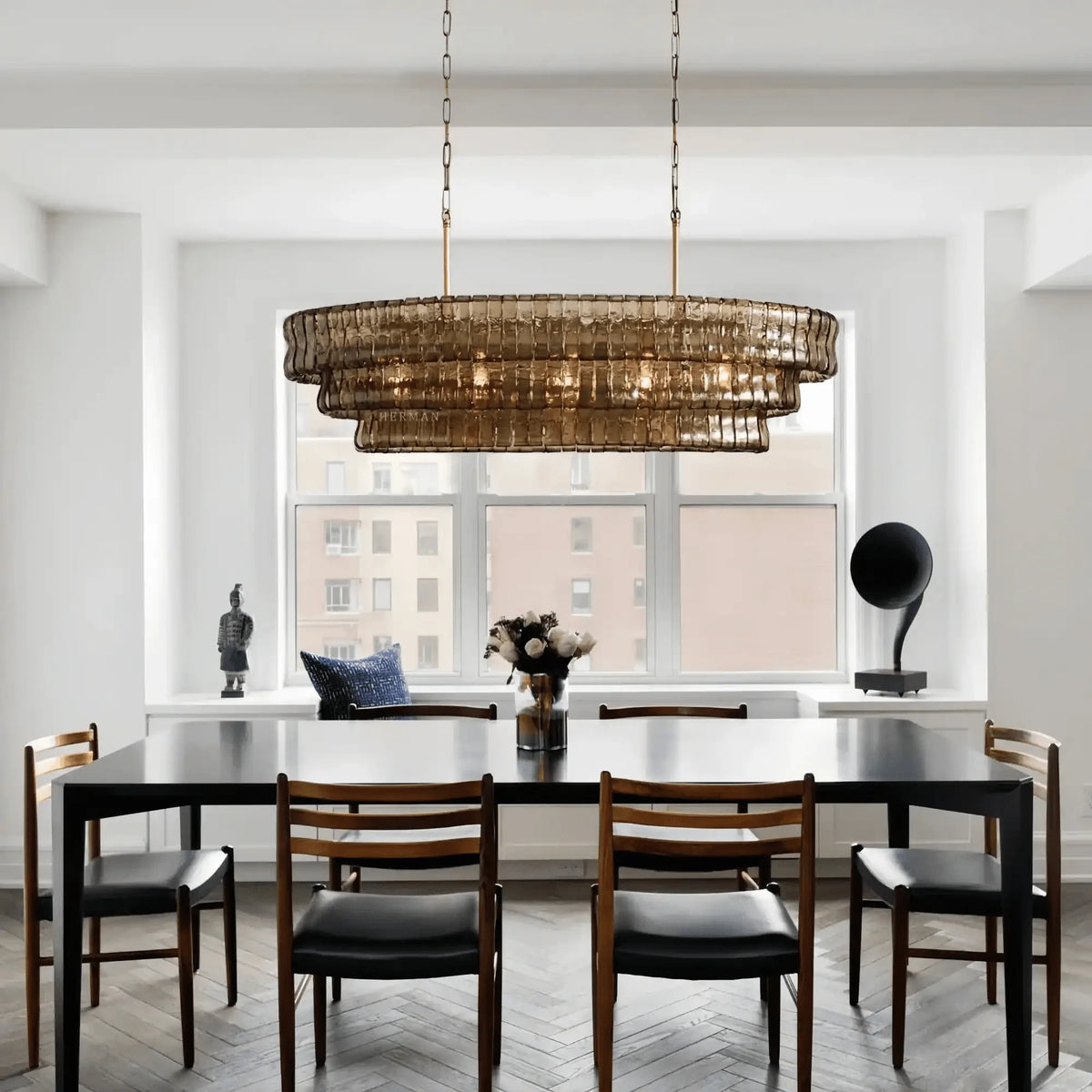 Ghiaccio Glass Oval Chandelier 54''65'' - Lacquered Burnished BrassClear54"Joyfuzzy