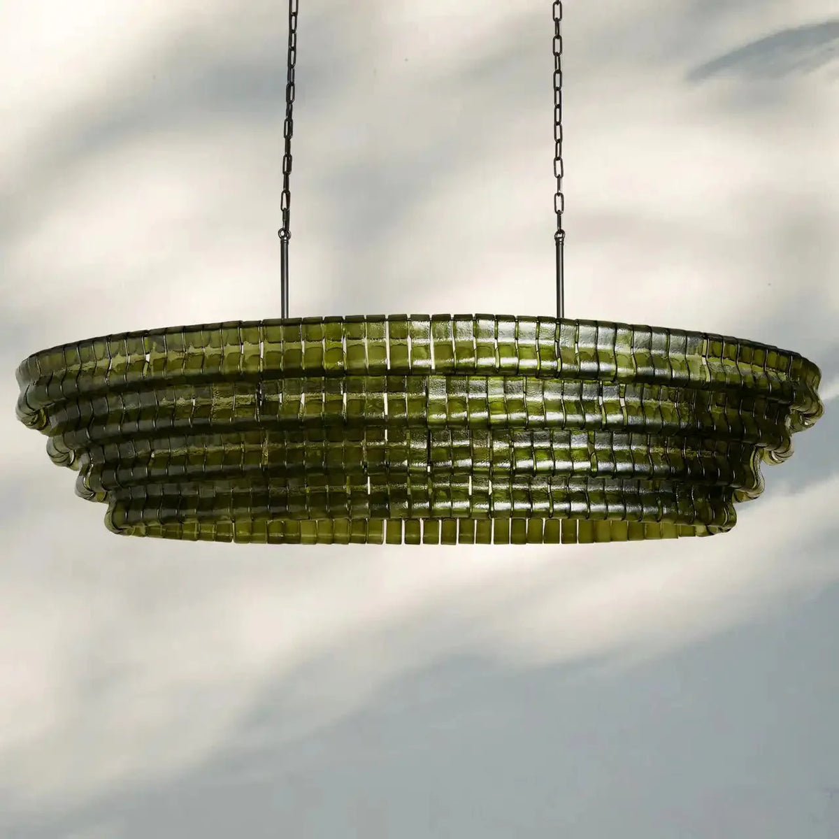 Ghiaccio Glass Oval Chandelier 54''65'' - Matte BlackGreen54"Joyfuzzy