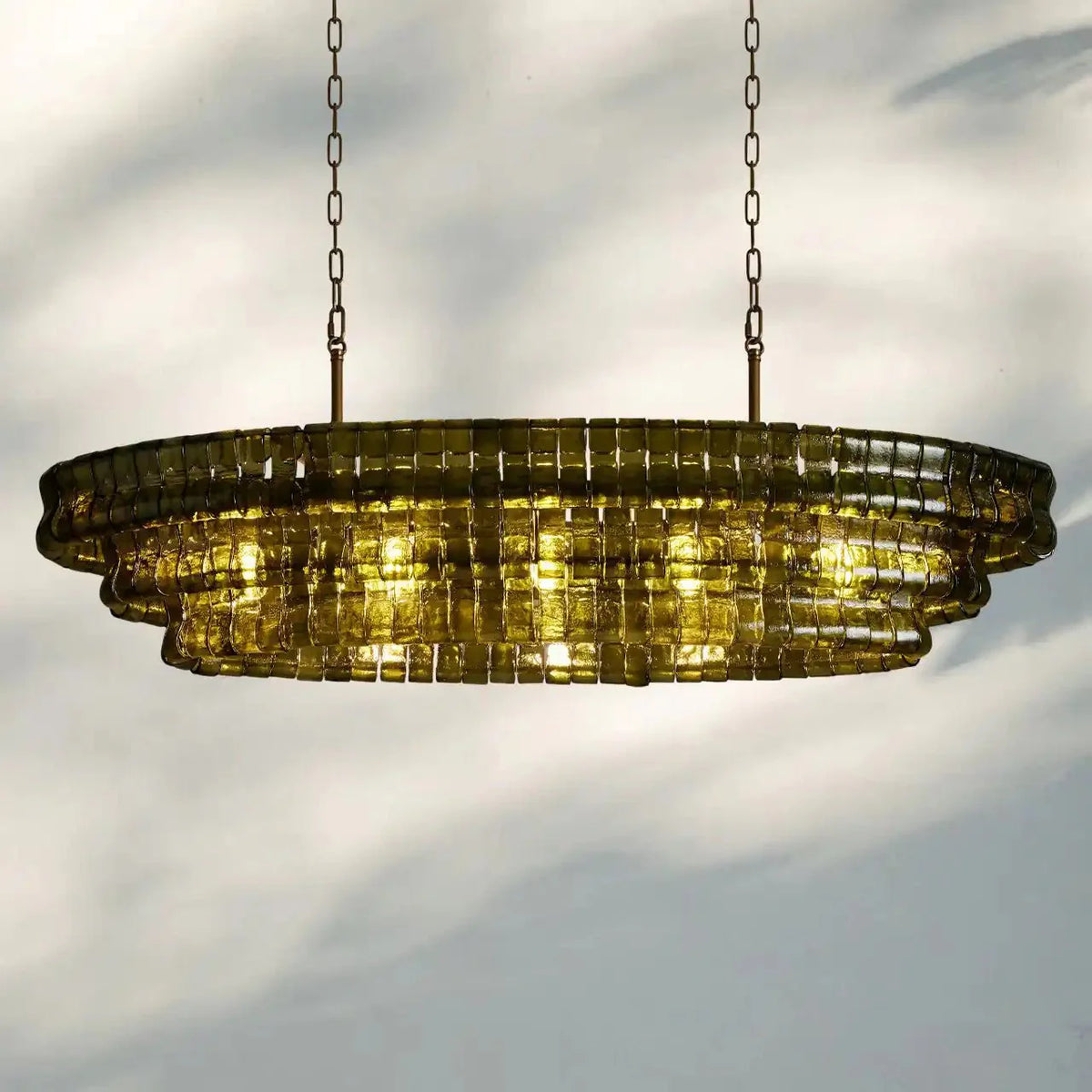 Ghiaccio Glass Oval Chandelier 54''65'' - Lacquered Burnished BrassGreen54"Joyfuzzy