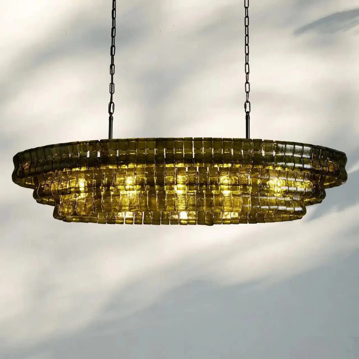Ghiaccio Glass Oval Chandelier 54''65'' - Lacquered Burnished BrassGreen65"Joyfuzzy