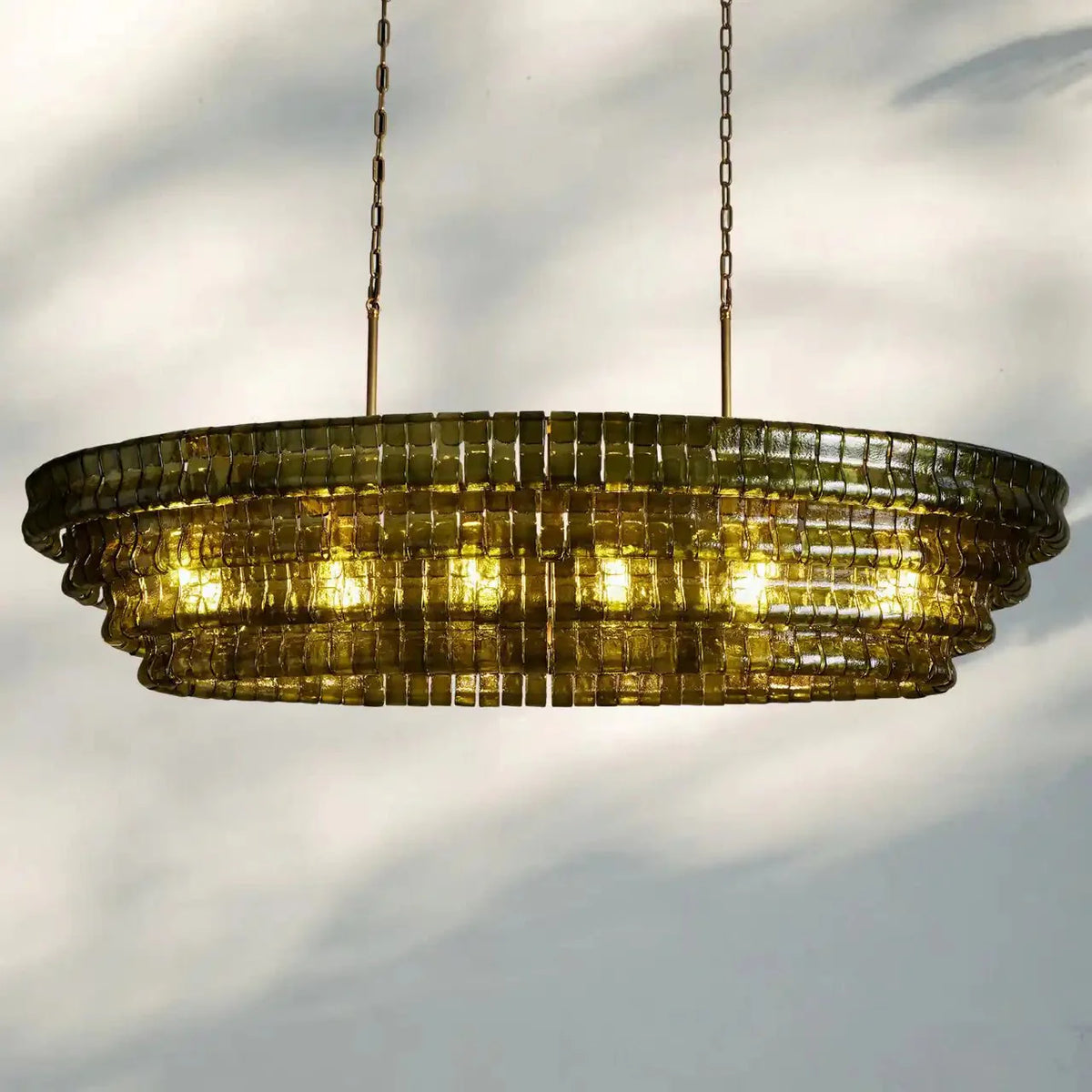 Ghiaccio Glass Oval Chandelier 54''65'' - Matte BlackGreen54"Joyfuzzy