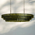 Ghiaccio Glass Oval Chandelier 54''65'' - Lacquered Burnished BrassGreen65