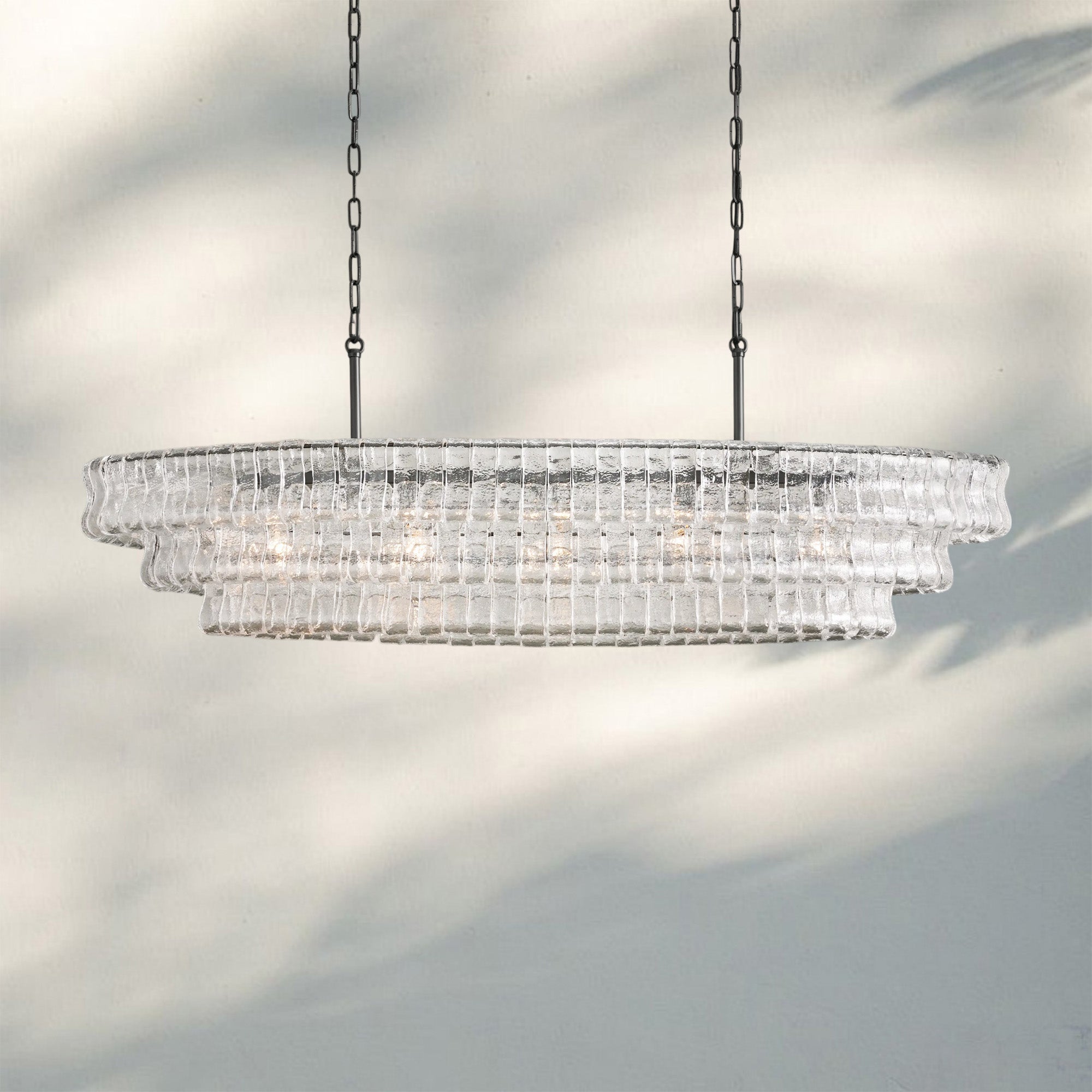 Ghiaccio Glass Oval Chandelier 54''65'' - Lacquered Burnished BrassClear54"Joyfuzzy