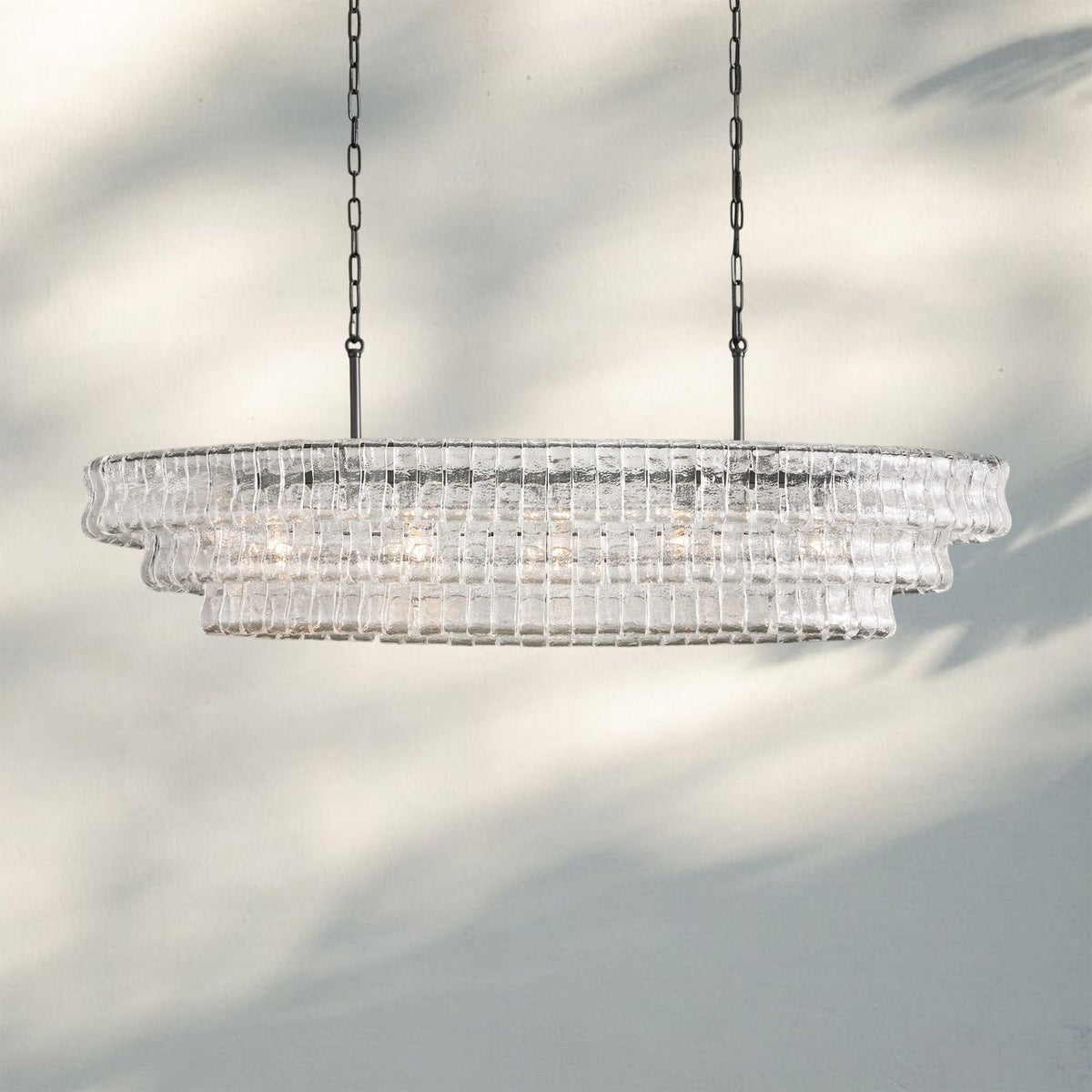 Ghiaccio Glass Oval Chandelier 54''65'' - Lacquered Burnished BrassClear54"Joyfuzzy