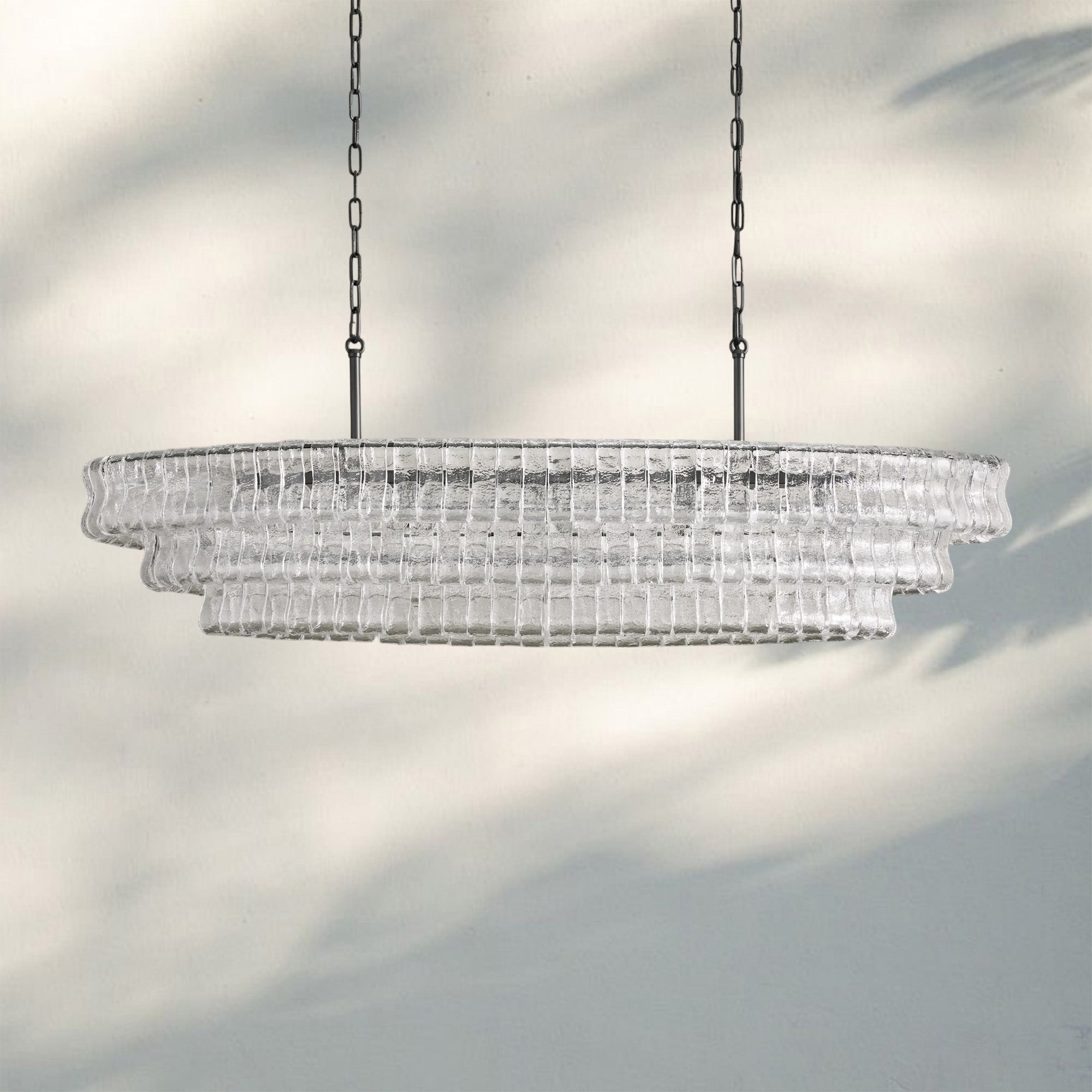 Ghiaccio Glass Oval Chandelier 54''65'' - Matte BlackClear54"Joyfuzzy
