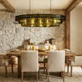 Ghiaccio Glass Oval Chandelier 54''65'' - Lacquered Burnished BrassClear54
