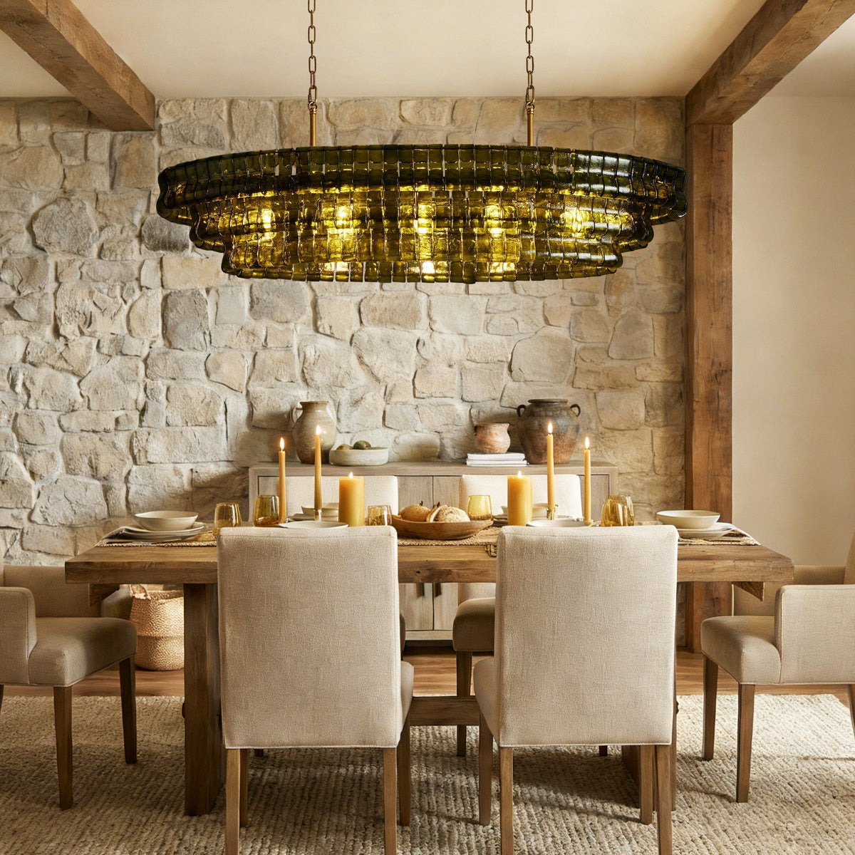 Ghiaccio Glass Oval Chandelier 54''65'' - Lacquered Burnished BrassClear54"Joyfuzzy