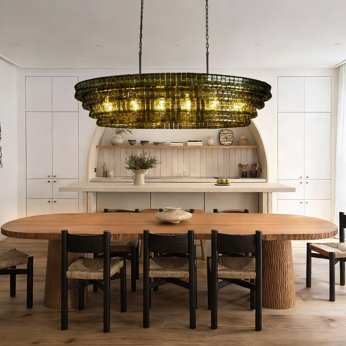 Ghiaccio Glass Oval Chandelier 54''65'' - Matte BlackClear65"Joyfuzzy