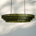 Ghiaccio Glass Oval Chandelier 54''65'' - Lacquered Burnished BrassGreen65
