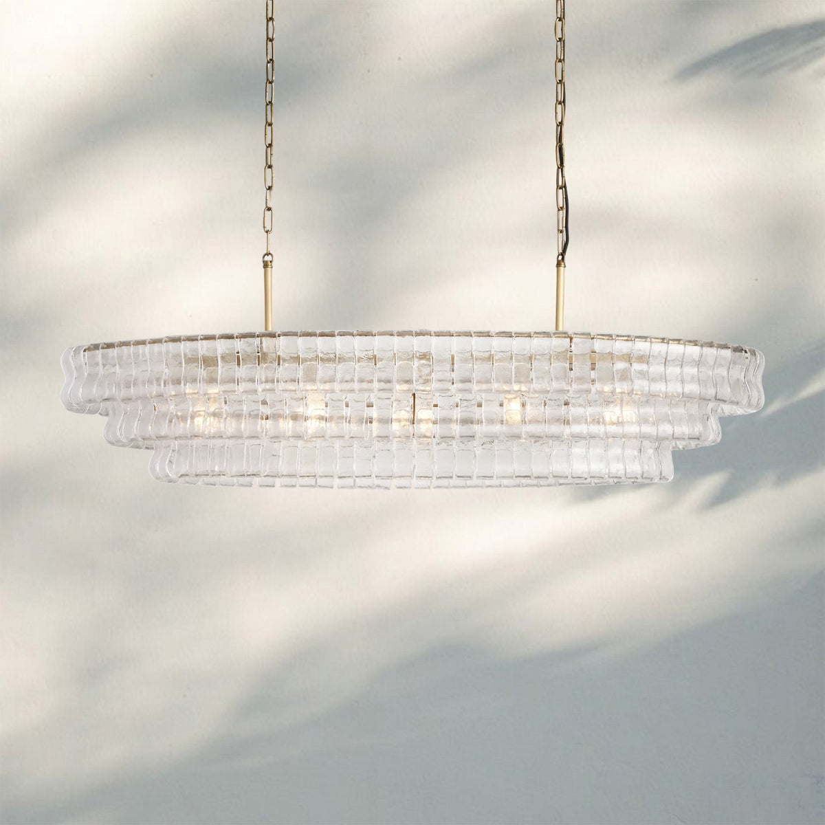 Ghiaccio Glass Oval Chandelier 54''65'' - Lacquered Burnished BrassClear54"Joyfuzzy