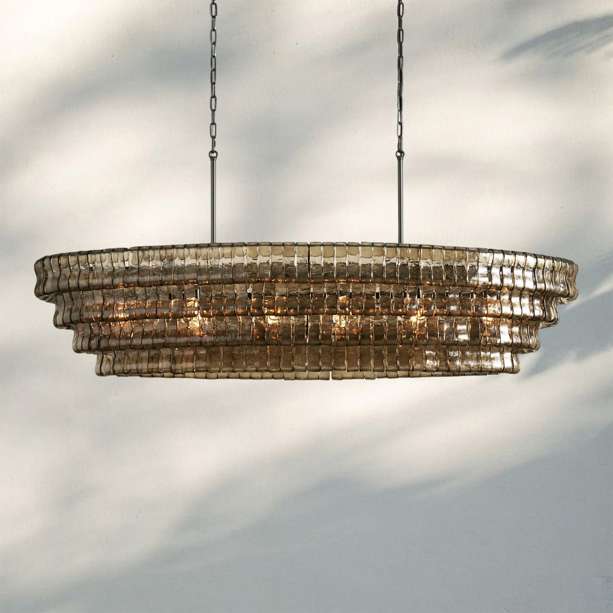 Ghiaccio Glass Oval Chandelier 54''65'' - Lacquered Burnished BrassSmoke65"Joyfuzzy