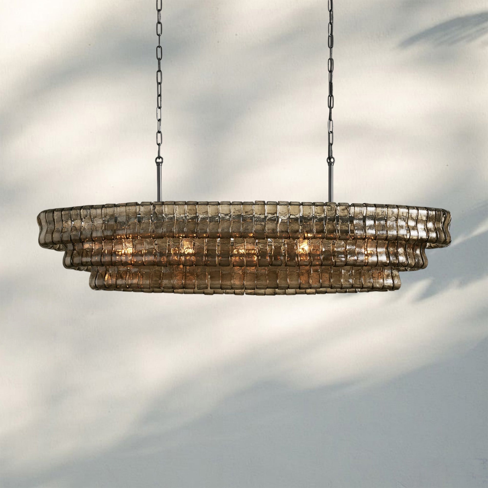 Ghiaccio Glass Oval Chandelier 54''65'' - Matte BlackSmoke54"Joyfuzzy